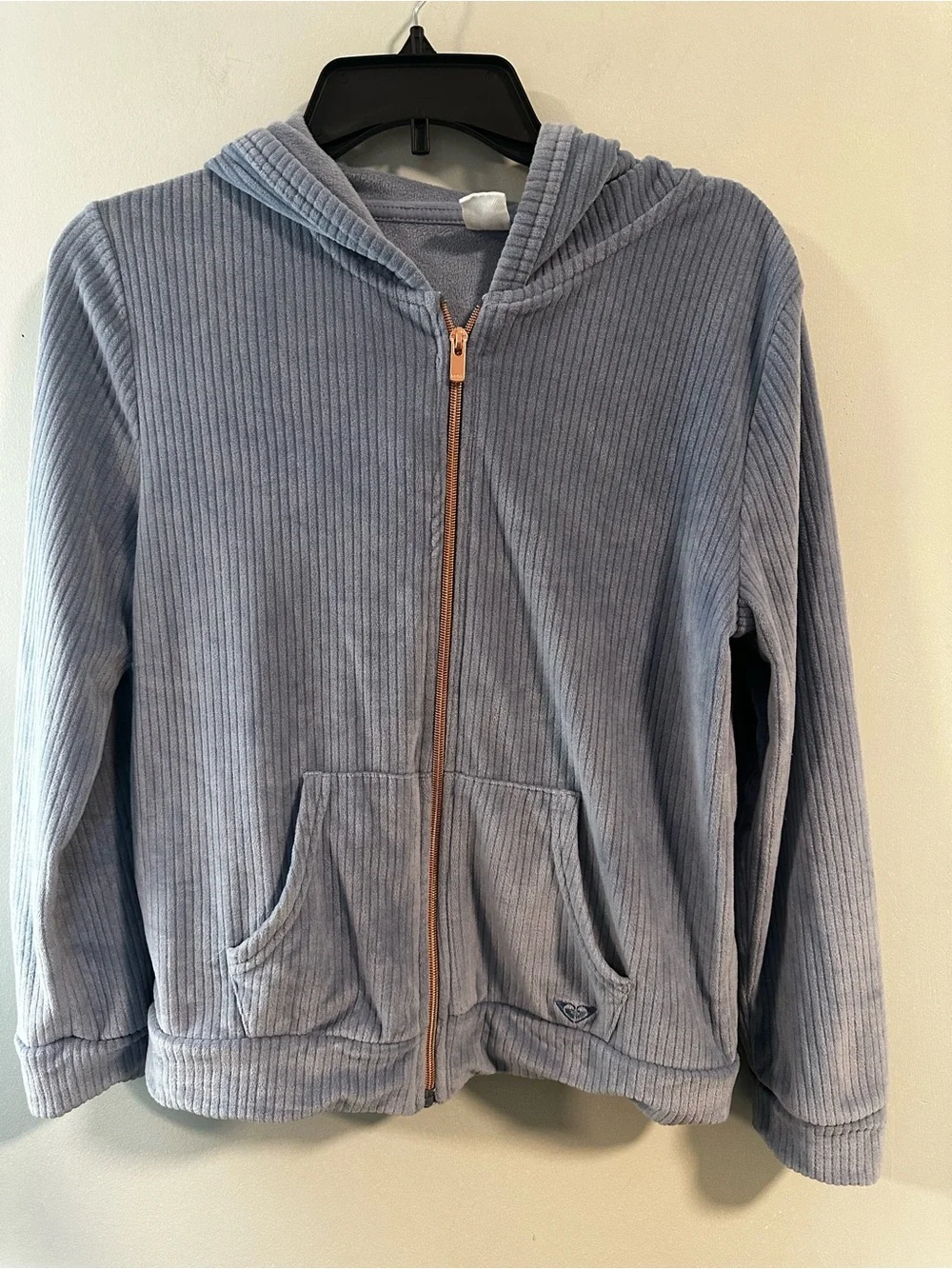 Roxy Girls' Light Blue Ribbed Hooded Zip Jacket